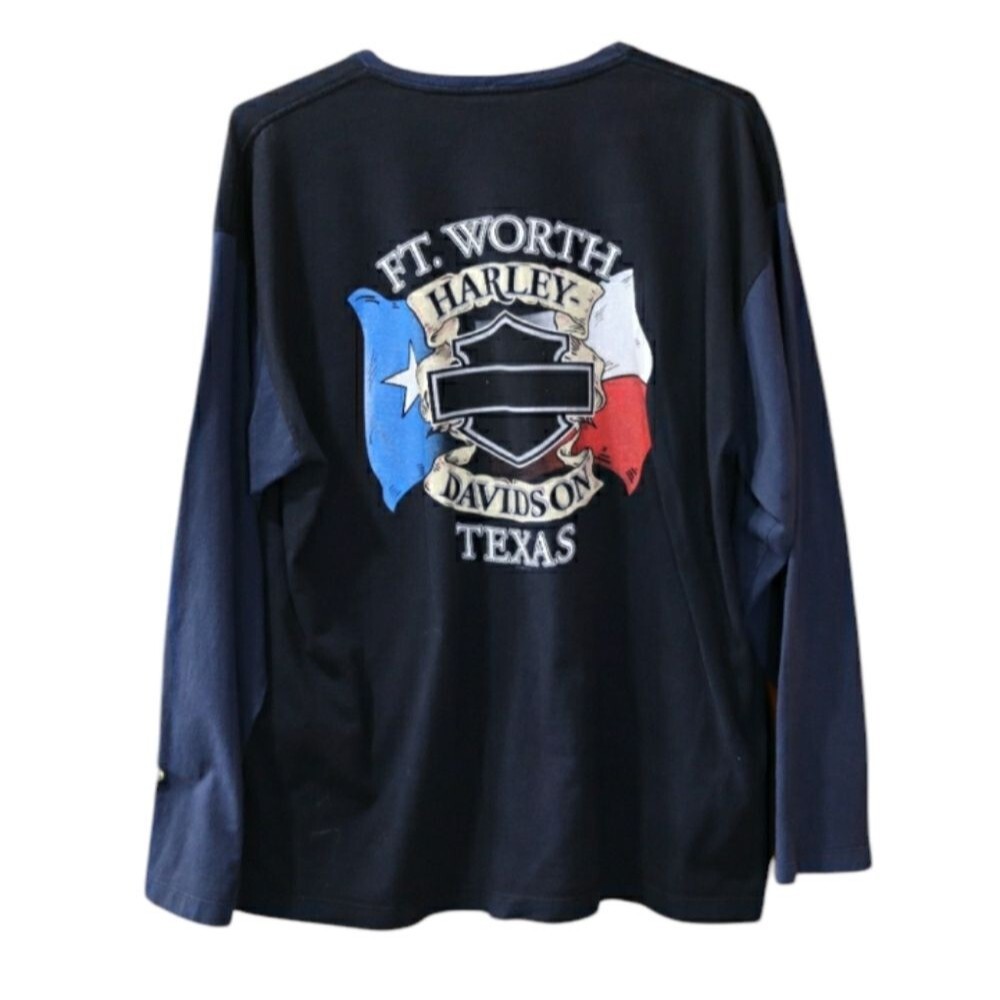 Harley-Davidson Black and Blue Long Sleeve Tee Fort Worth Texas 2XL